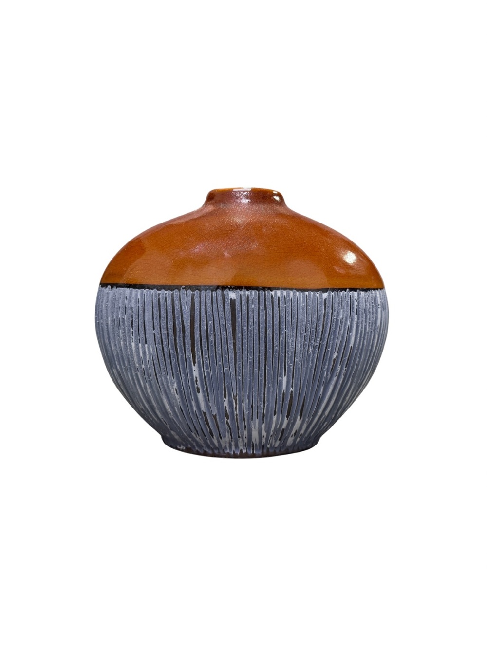 Ceramic Two-Tone Orange and Gray Textured Vase - Home Accents